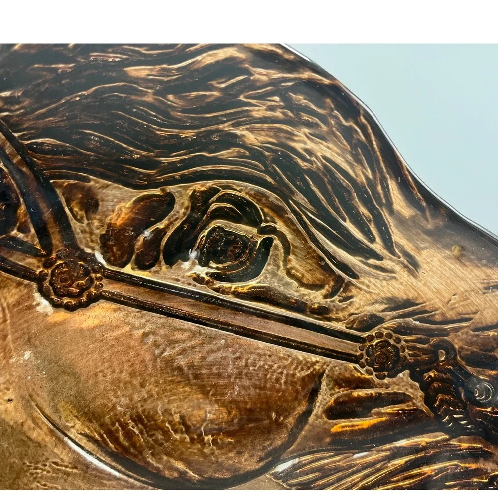 Vintage ‎ Horse Head equestrian Decor Plate, Dish, Ashtray Amber glass